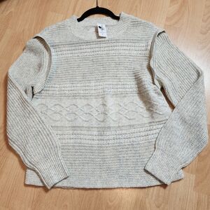 NWT Ann Taylor Loft Grey Cream Knit Sweater Women's Size Small Cotton Blend